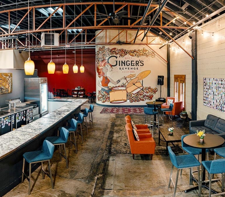 ginger's revenge well-furnished taproom with nice mural
