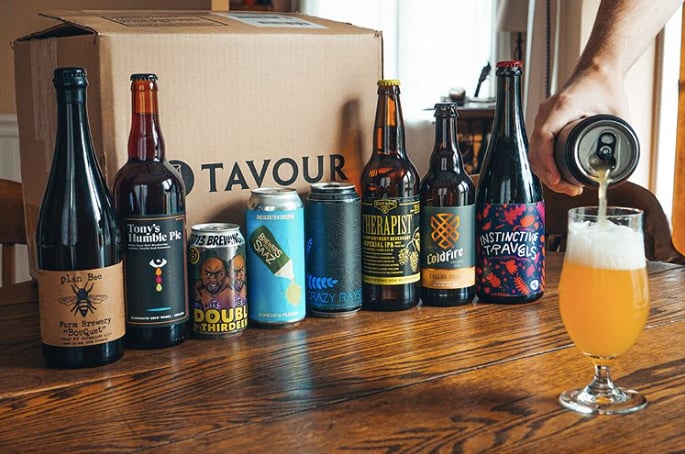 tavour beers in front of branded box