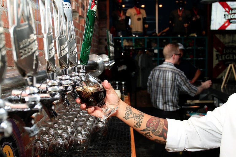 Drafting a pint of Deep Ellum's Local Legend