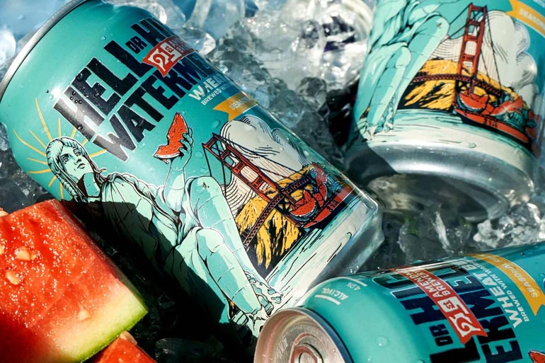 21st amendment hell or high watermelon cans on ice with fresh watermelon slice