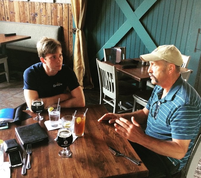 Pat McIlhenney discusses the Alpine/Green Flash merger with BC. (Photo Credit: Tyler Nelson) Alpine Beer Connoisseur Pat McIlhenney Jim Dykstra