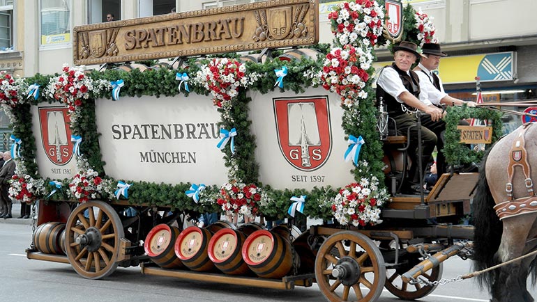 decorated beer float for oktoberfest parade