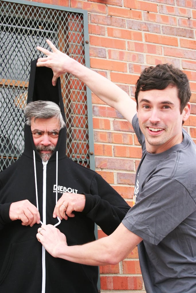 Dan (L) and Jack (R) Diebolt yuck it up in front of the brewery.