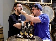 Owner Sean (right) and Brewmaster Chris (left) Talk Barrel Aged Brownie Batter Batch Blend #1 Owner Sean (right) and Brewmaster Chris (left) Talk Barrel Aged Brownie Batter Batch Blend #1