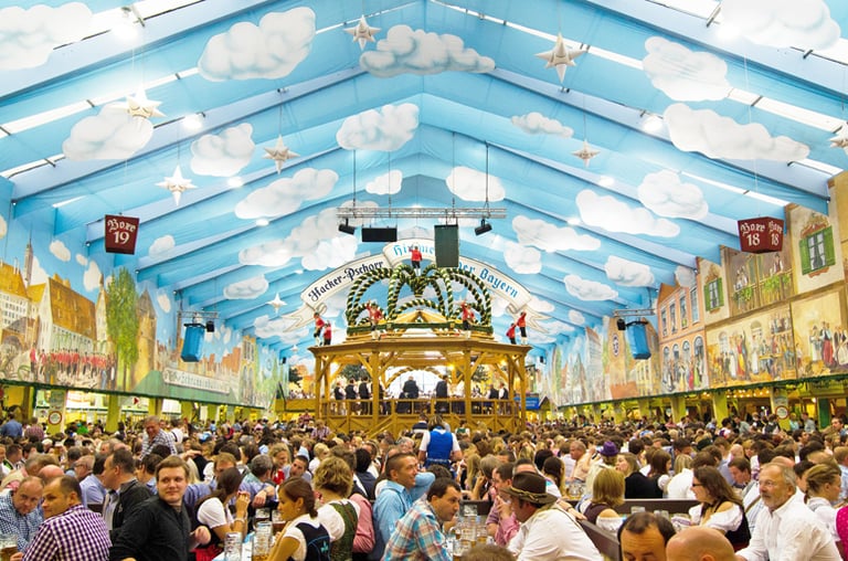 Inside the Hacker-Pschorr Oktoberfest tent. (Photo Credit: Jim Kelly)