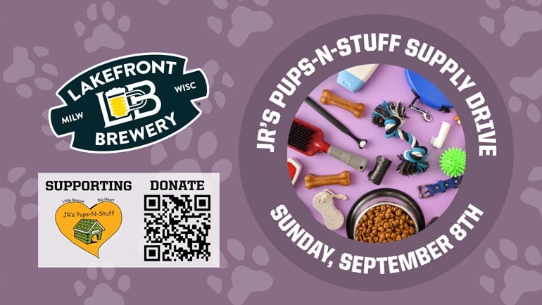 Lakefront Brewery Welcomes Puppies To Their Patio For a JR's Pups-N-Stuff Supply Drive