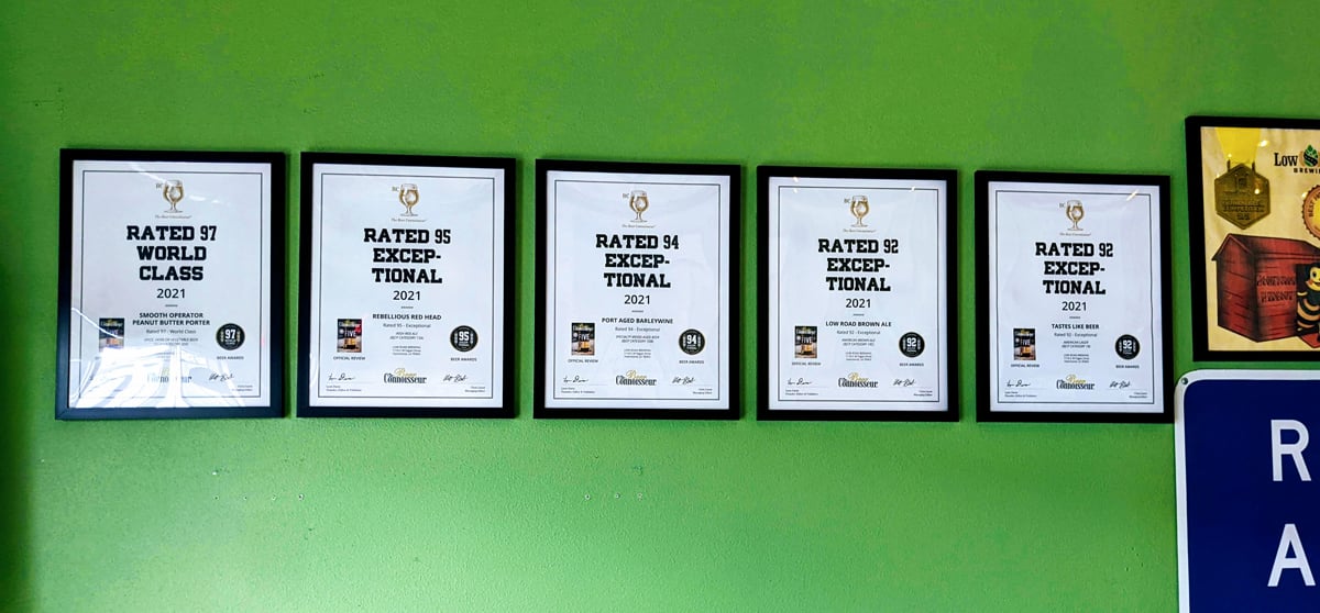 Low Road Brewing Award Certificates