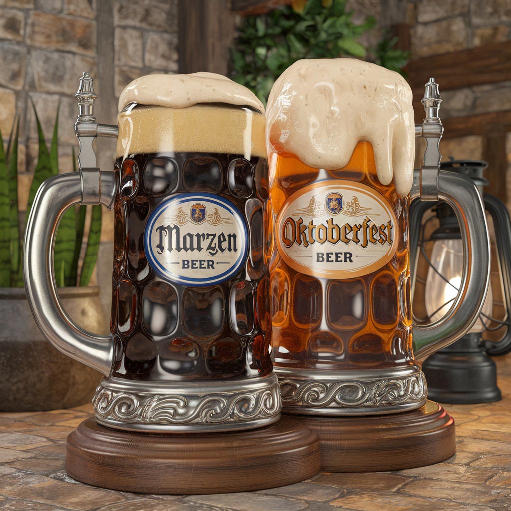 marzen and oktoberfest beer steins side by side
