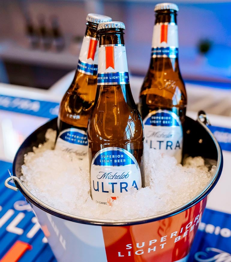 michelob ultra bottles in ice bucket