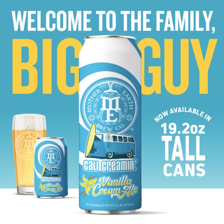 Mother Earth Brewery Unveils Cali Creamin’ Vanilla Cream Ale in Convenient 19.2 oz Single-Serve Cans