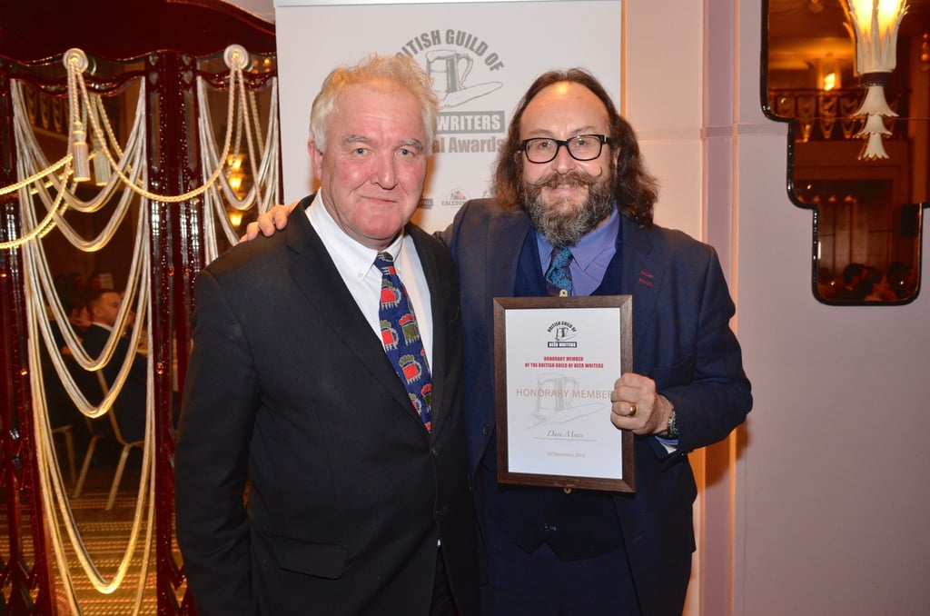 Dave Myers is presented with honorary membership of the Guild of Beer Writers by chairman Tim Hampson