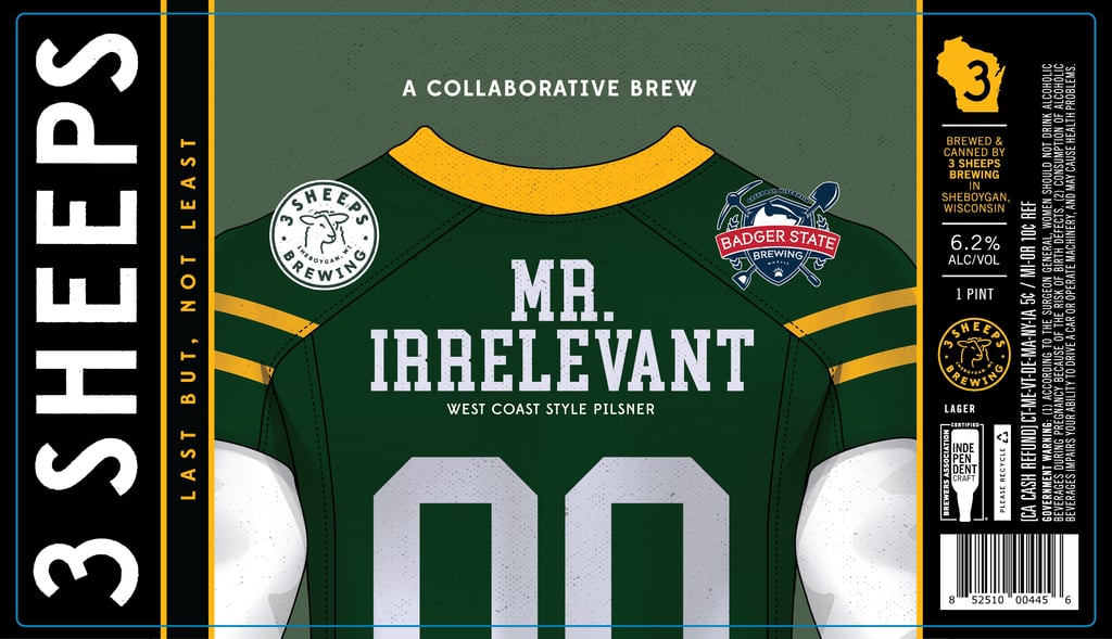 3 sheeps brewing badger state brewing mr. irrelevant collaboration beer can art