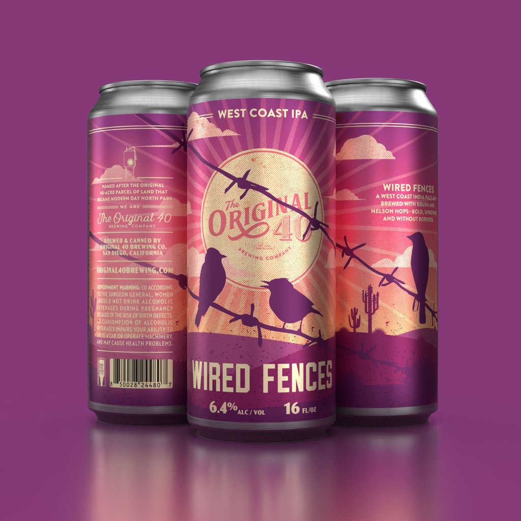 three cans of wired fences west coast ipa by Original 40 Brewing Co.