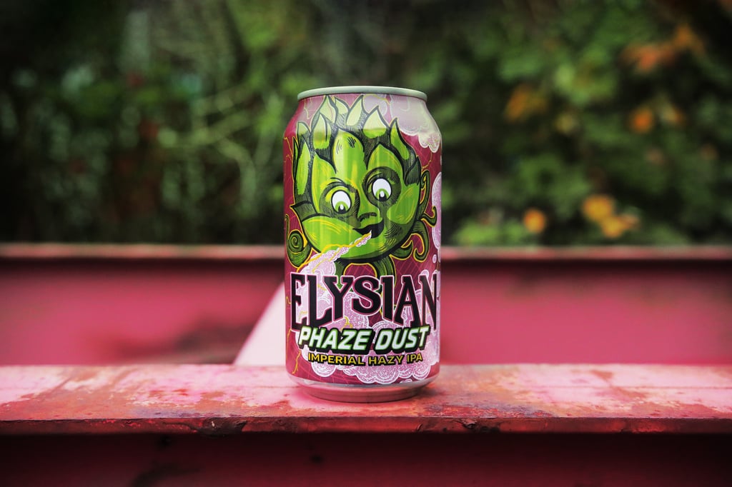 elysian space dust can outside in front of shrubbery