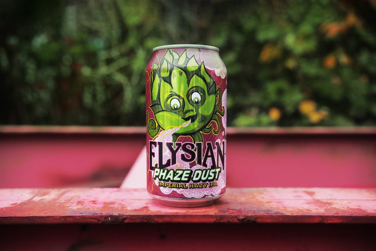 elysian space dust can outside in front of shrubbery