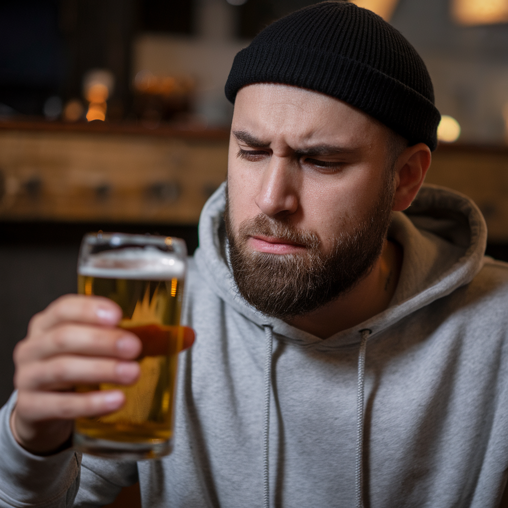 a man ponders life's most complex question: is beer healthy or unhealthy?