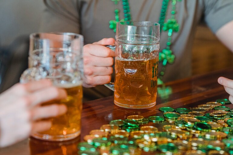 Friends enjoying beer at an Irish bar