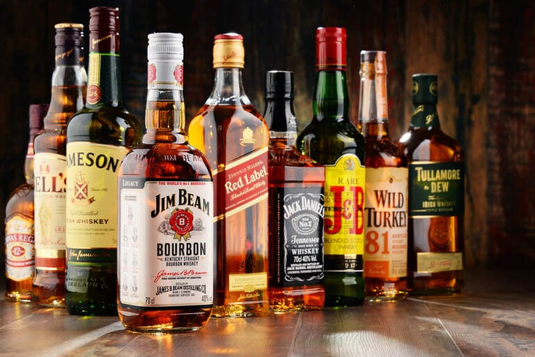 A selection of popular alcoholic drinks commonly enjoyed by poker players during games