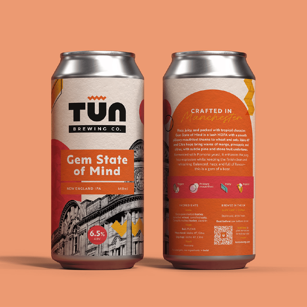 tun brewing co. gem state of mind hazy ipa on orange background