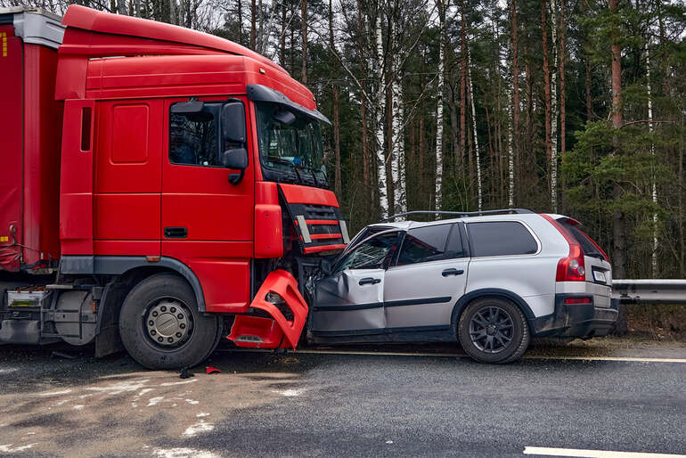 A red truck got into an accident with a car