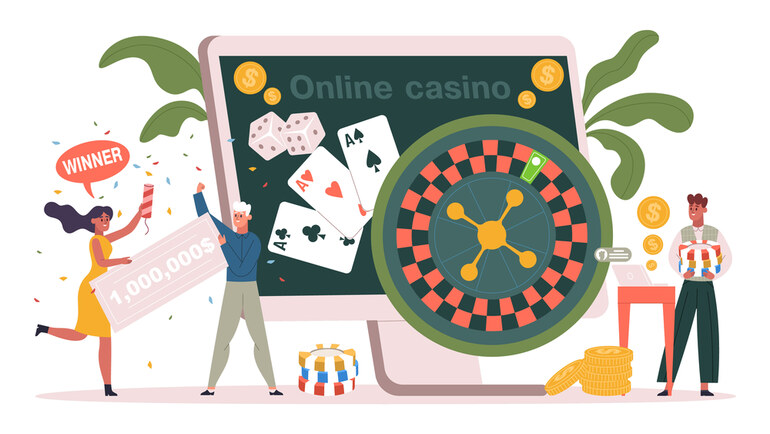 1win Ghana online casino gaming with roulette wheel, poker cards, and happy players
