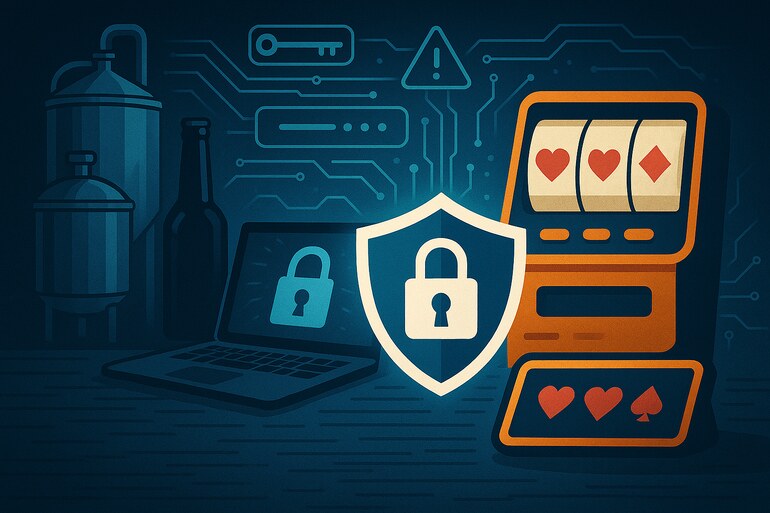 Cybersecurity concept in iGaming with a slot machine