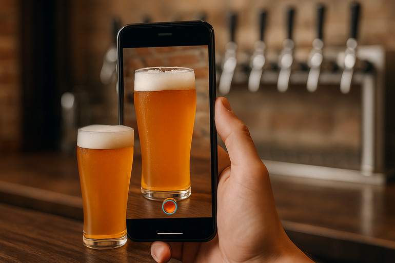 Vertical video of a beer glass being recorded in a bar