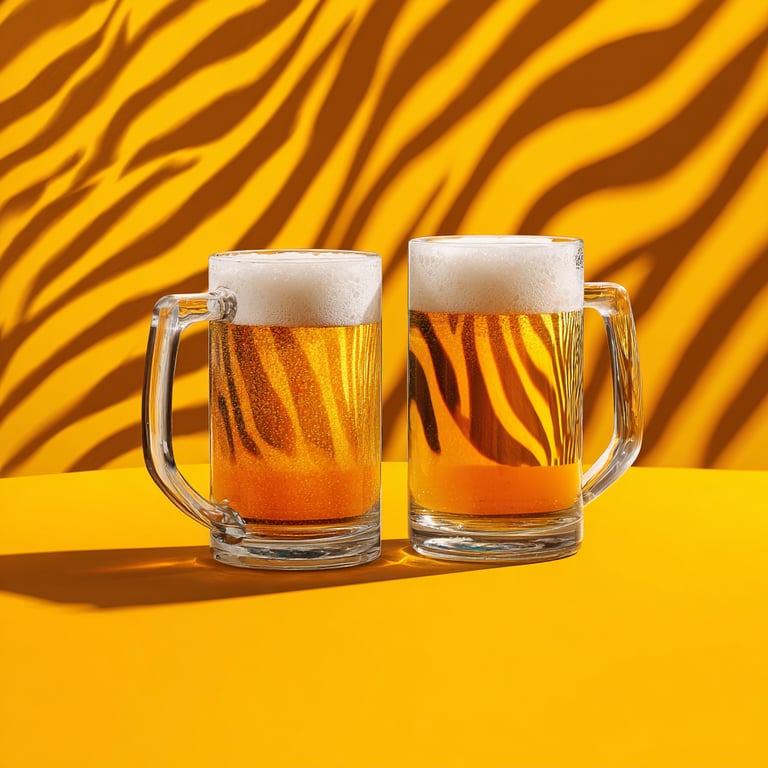 zebra stripe design behind two beer glasses
