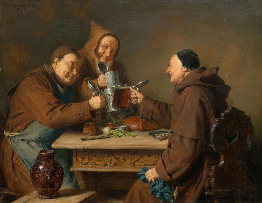 monks drinking trappist beer in germany