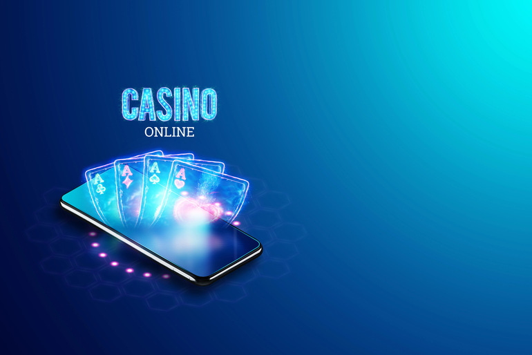 Glory Casino mobile app interface with glowing playing cards emerging from a smartphone