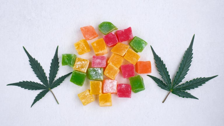 Cannabis leave and THC edibles
