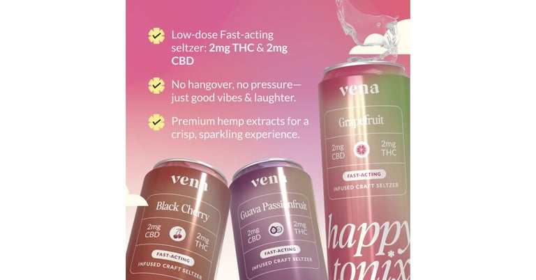 Vena Brings Back Happy Tonix THC Seltzers & Skinny Mocktails