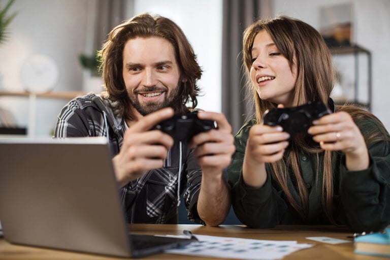 Two American regular gamers playing video games.