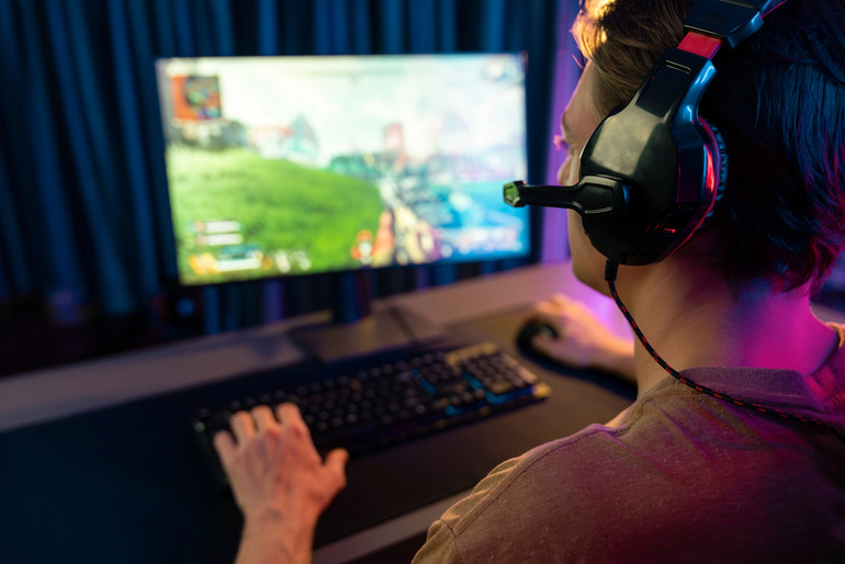 A gamer is playing a video game