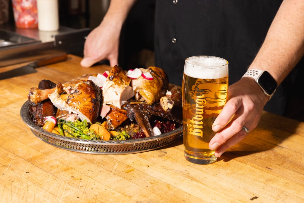 Ready to eat Turkey and a bottle of Bitburger Pils on a Table