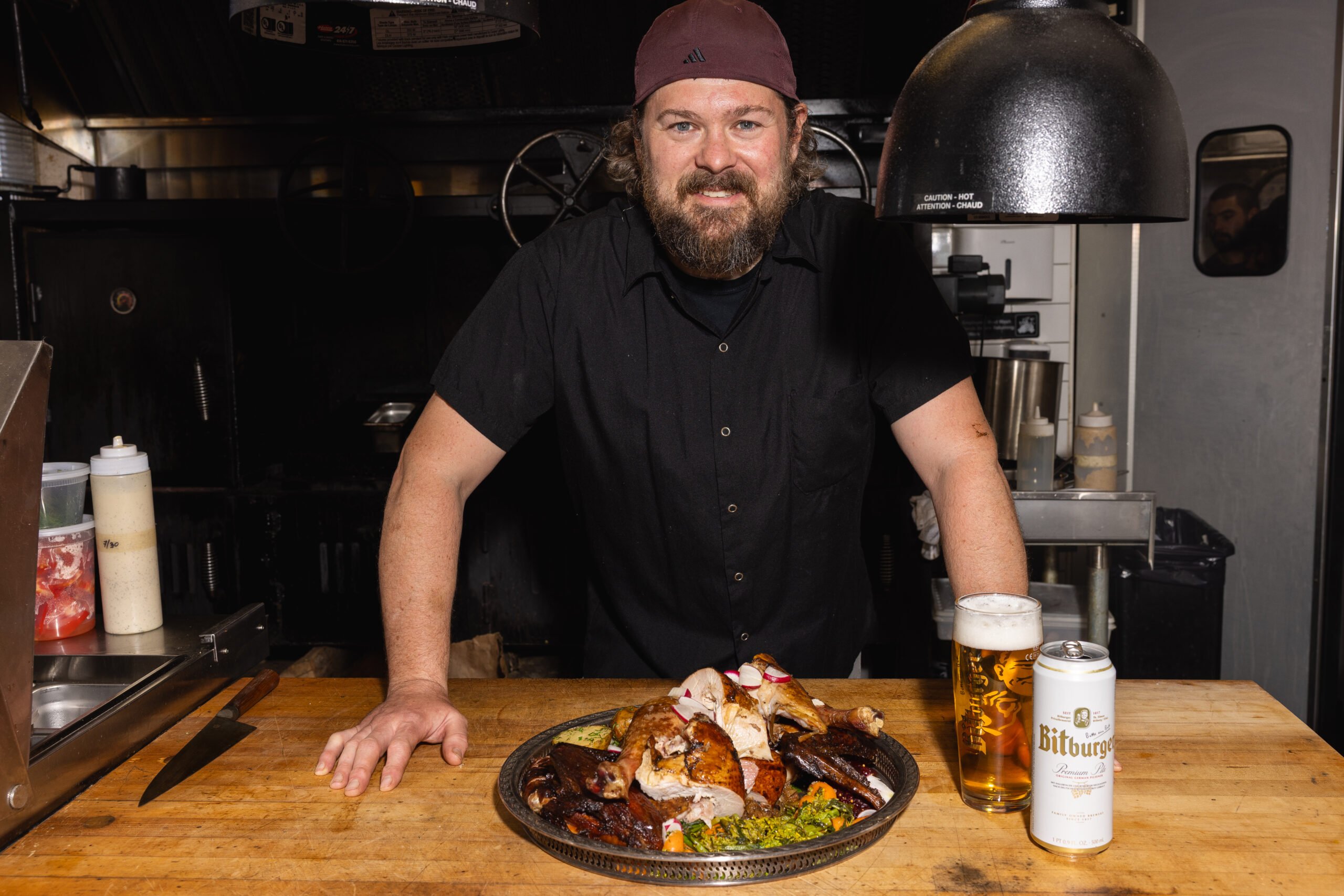 Chef Michael Brenfleck at Little Walter's with Bitburger-brined Turkey
