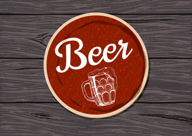 A logo containing a glass of beer and the word beer.