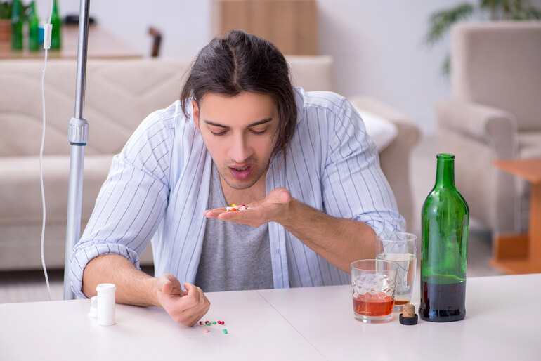 A man starting alcohol addiction treatment after beer dependence