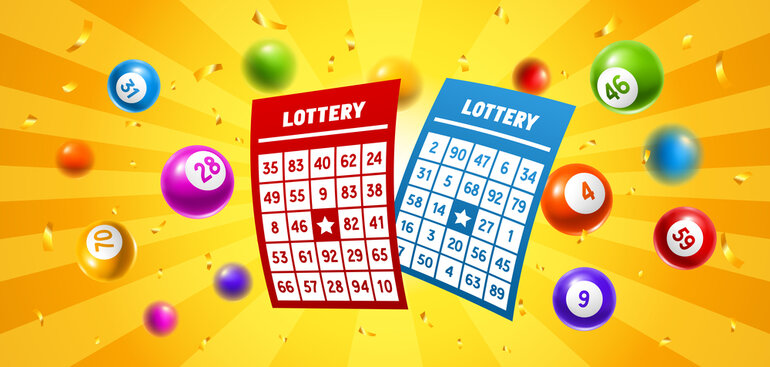 Lottery colored number balls and tickets