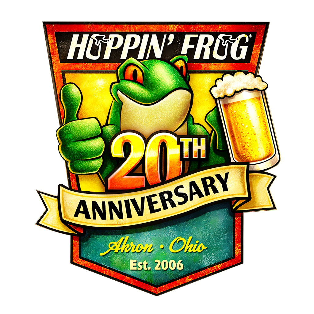 Hoppin' Frog Brewery 20th anniversary logo