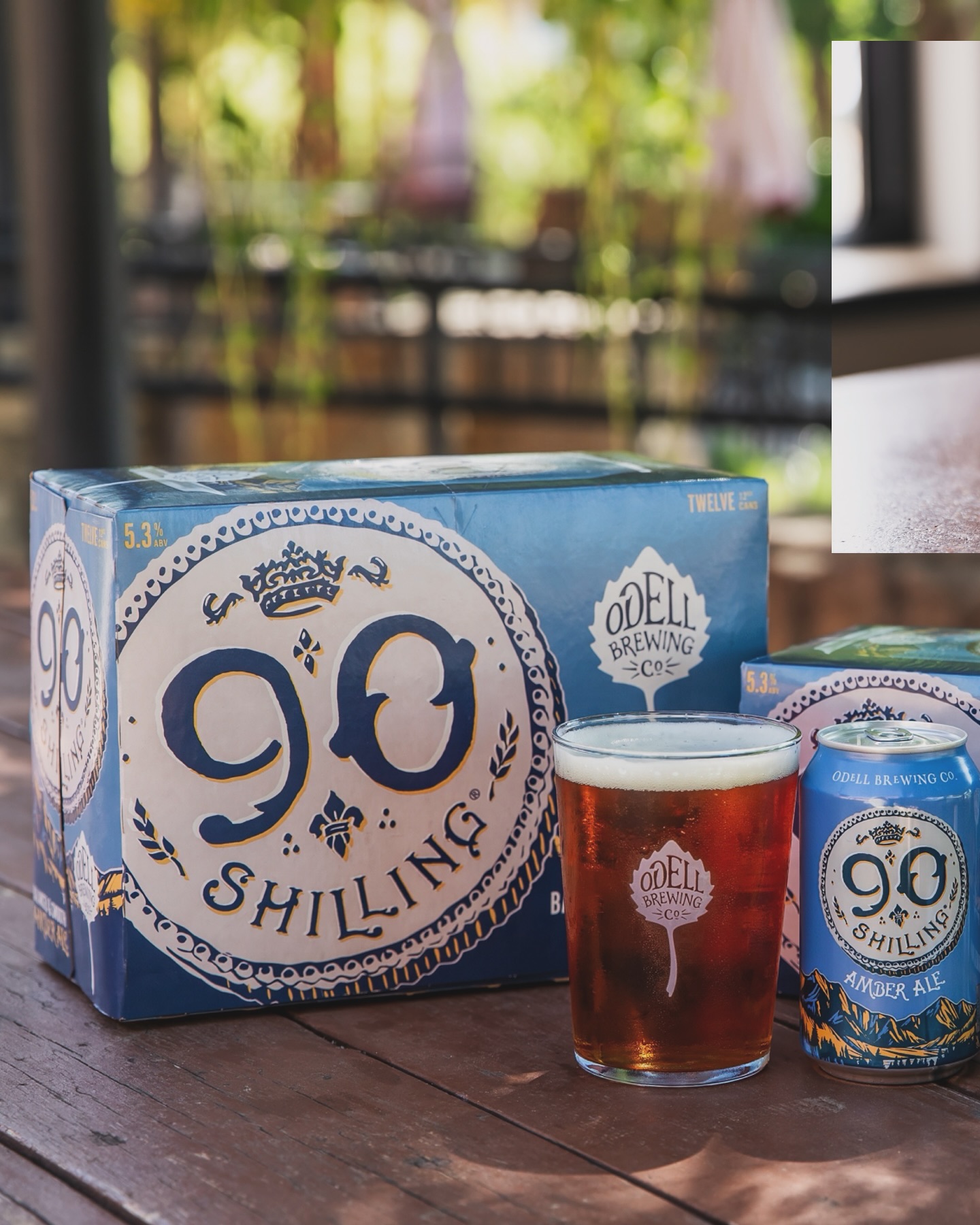 A six pack of cans of 90 Schilling from Odell Brewing