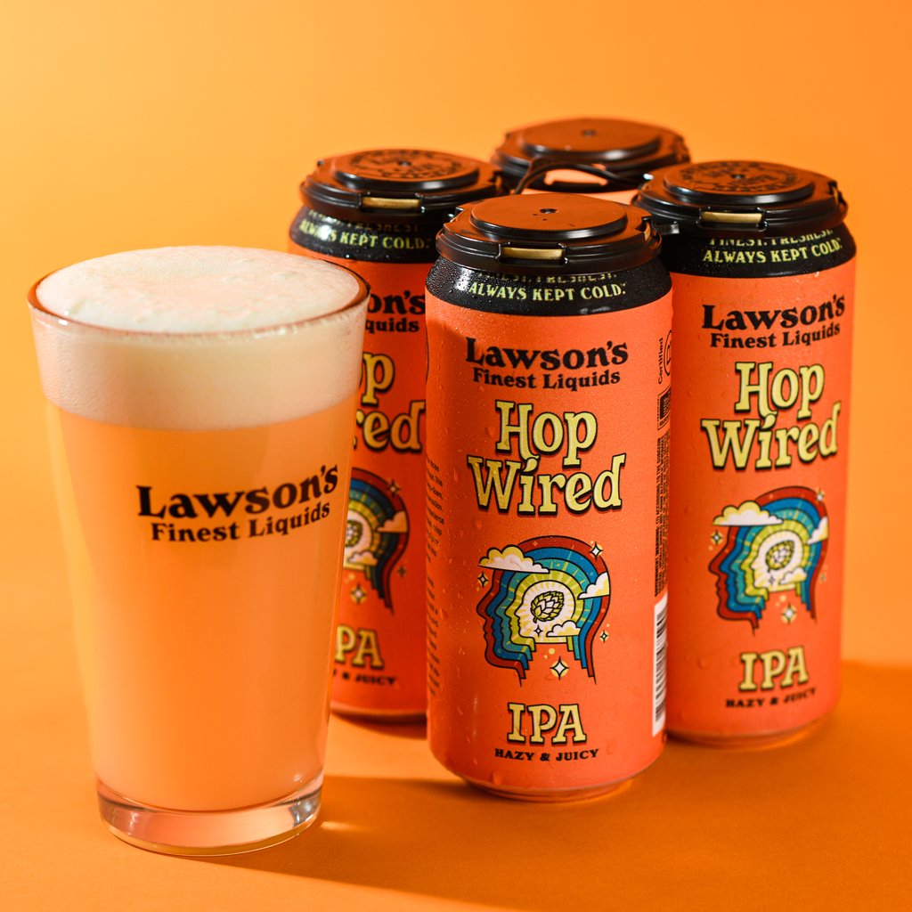 A display of Hop Wired Hazy IPA from Lawson's