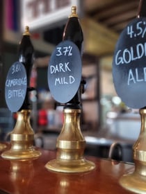 Cask ale tap handles featuring low-alcohol beers