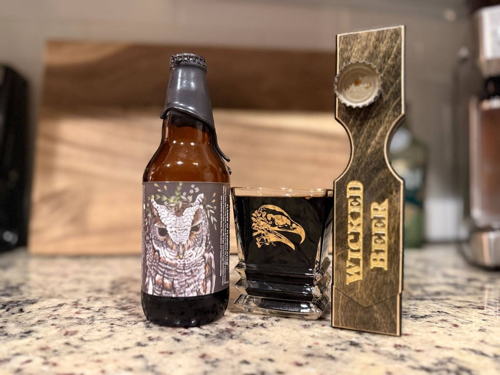 Bottle of Horus Ales Flames of Flammulation on countertop.