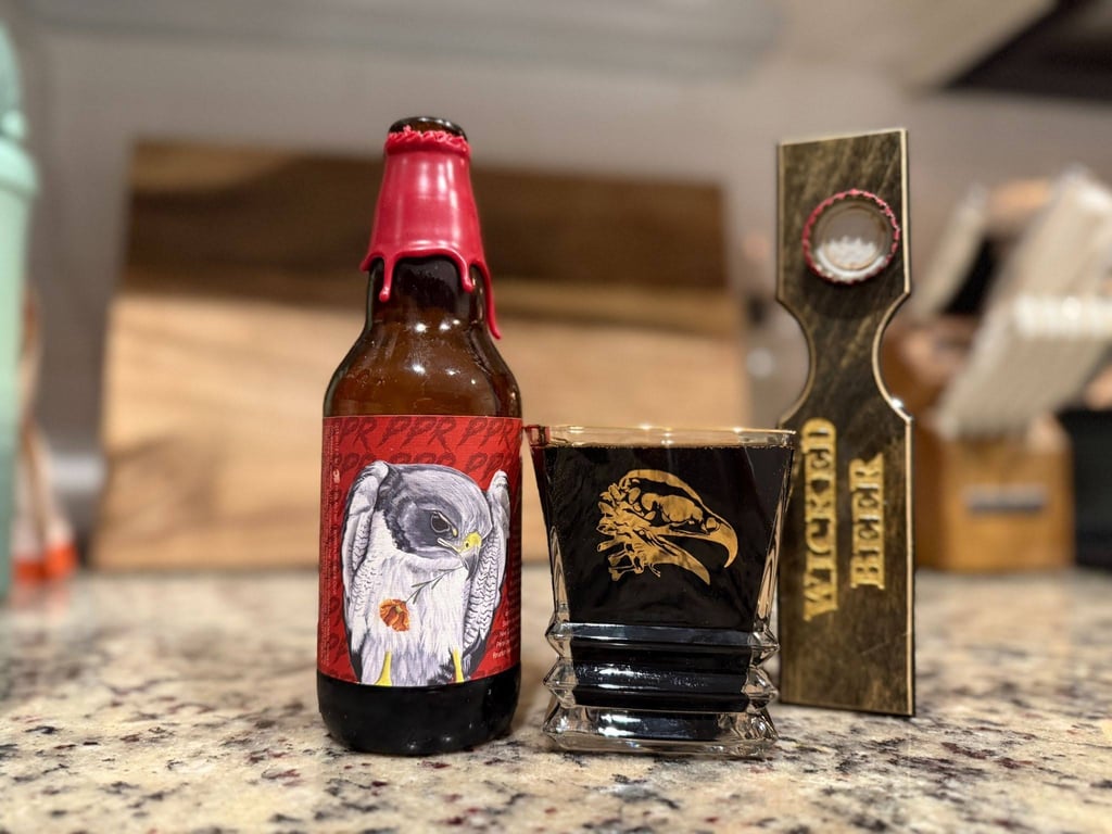 Horus Ales bottle of PPR Red Label on countertop.