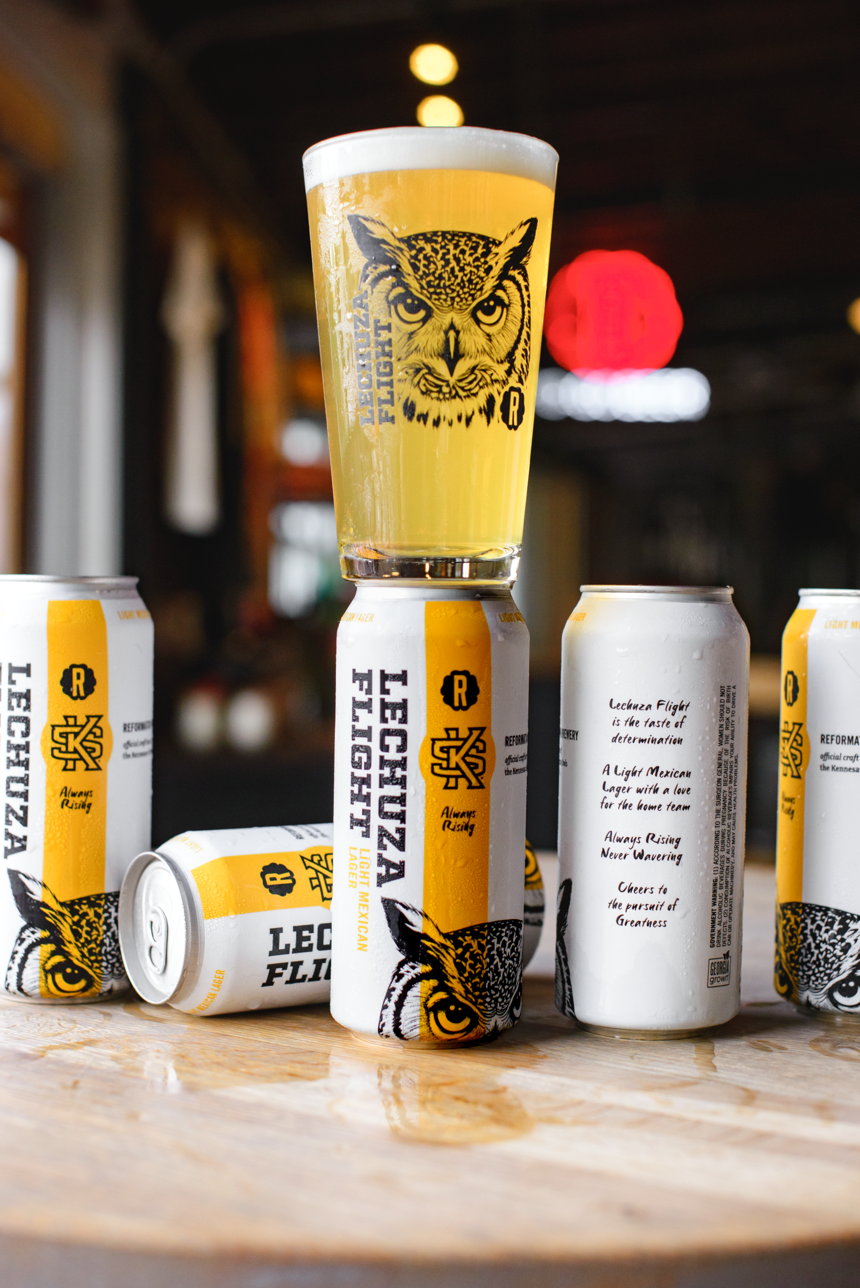 Lechuza beer cans and mug