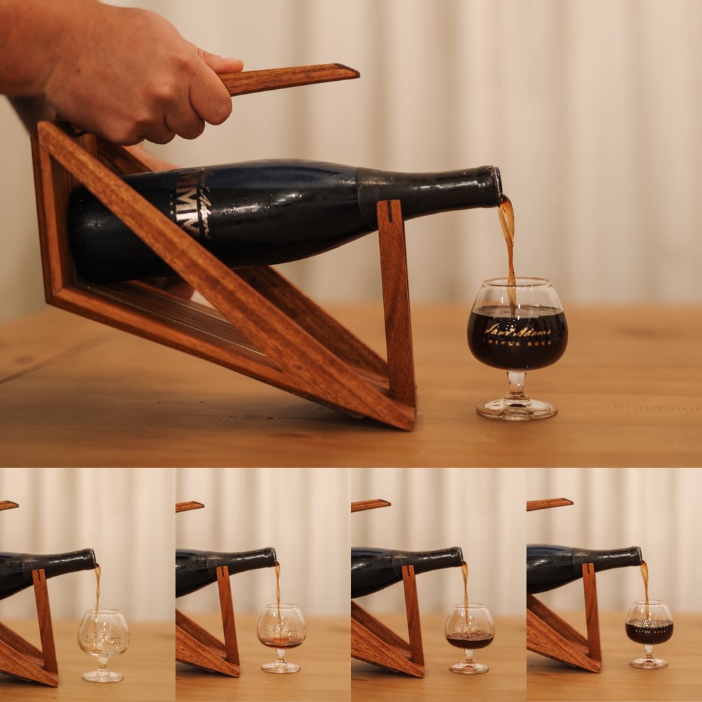 The painstaking process of pouring Samuel Adams Millennium from its unique holster.