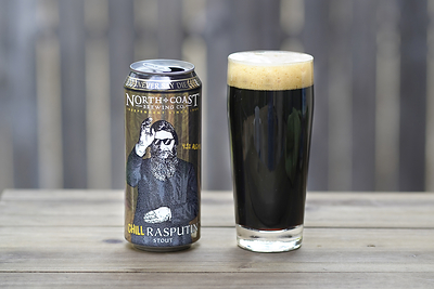 A glass and a can of Chill Rasputin beer