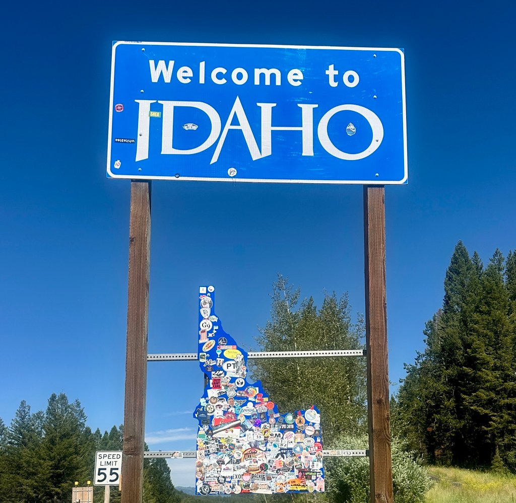 Welcome to Idaho state sign on sunny day