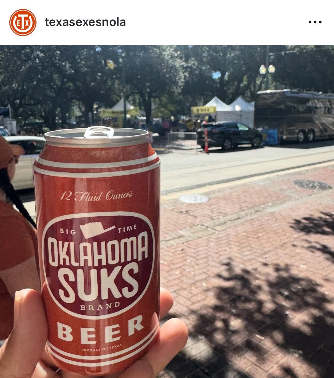 A can of Oklahoma Suks beer
